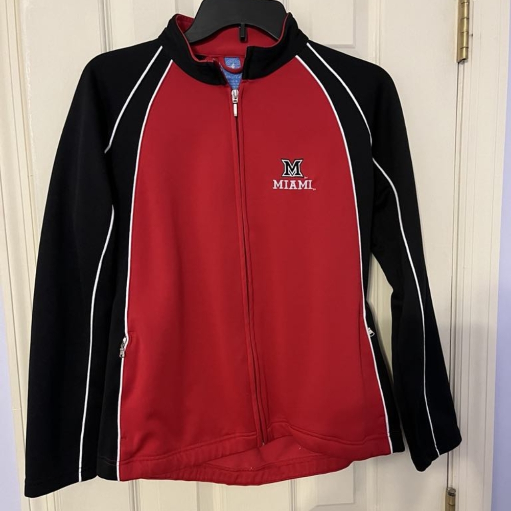 Womens small Red and Black Miami University Ohio Zip Up Athletic Jacket